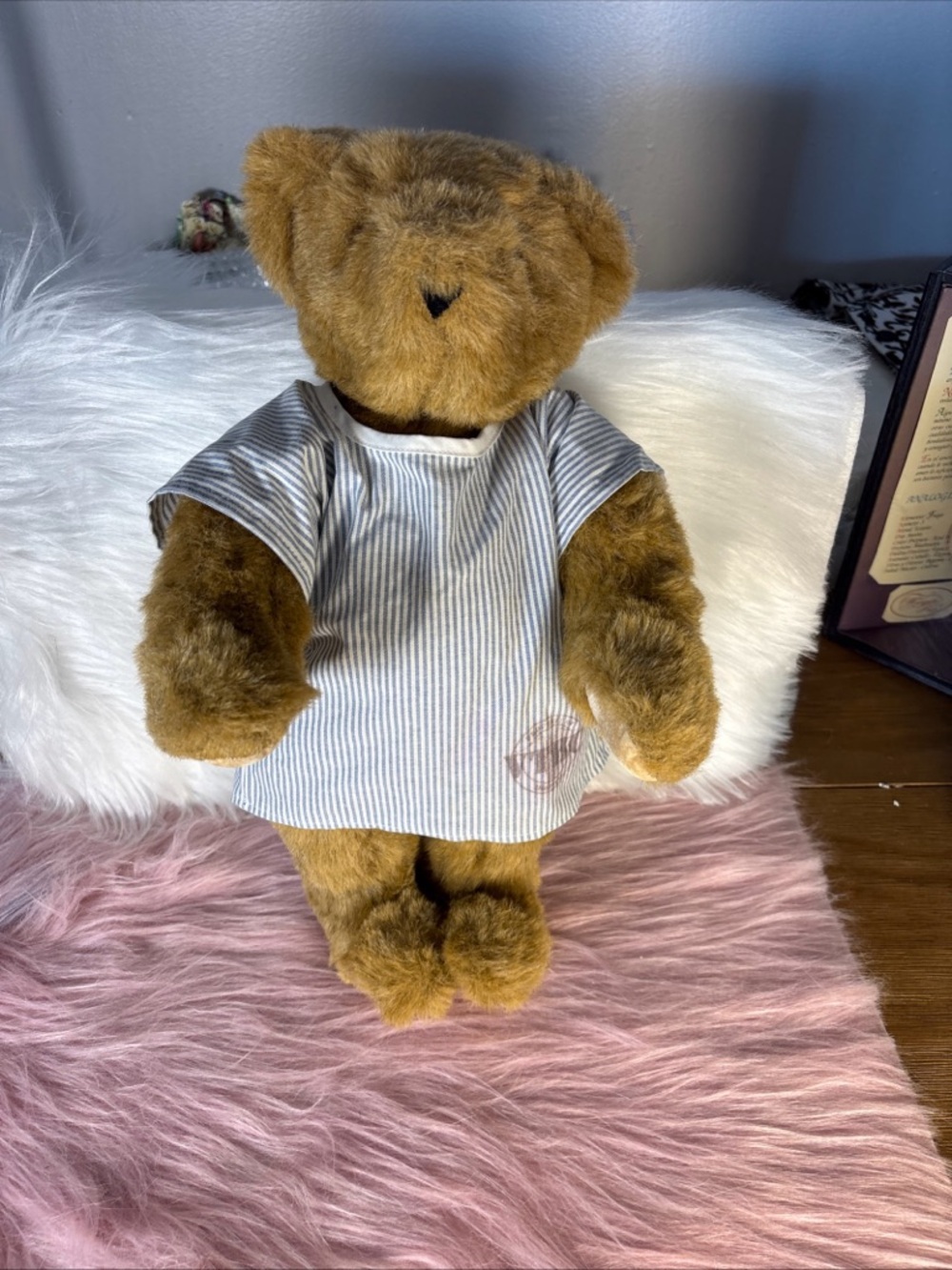Classic Brown Plush Teddy Bear in Striped Shirt - Kids Toy